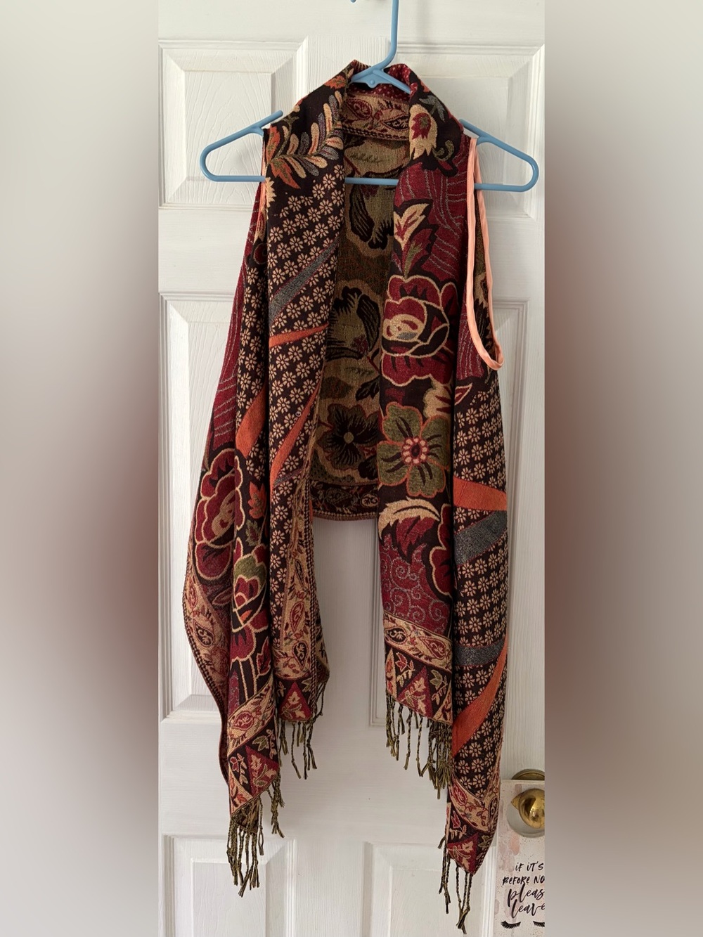 Woven Floral Scarf Vest in Burgundy and Olive